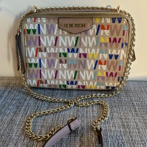 Nine West Bag Multicolor Logo Print Crossbody Bag | Gold Chain Strap | Monogram